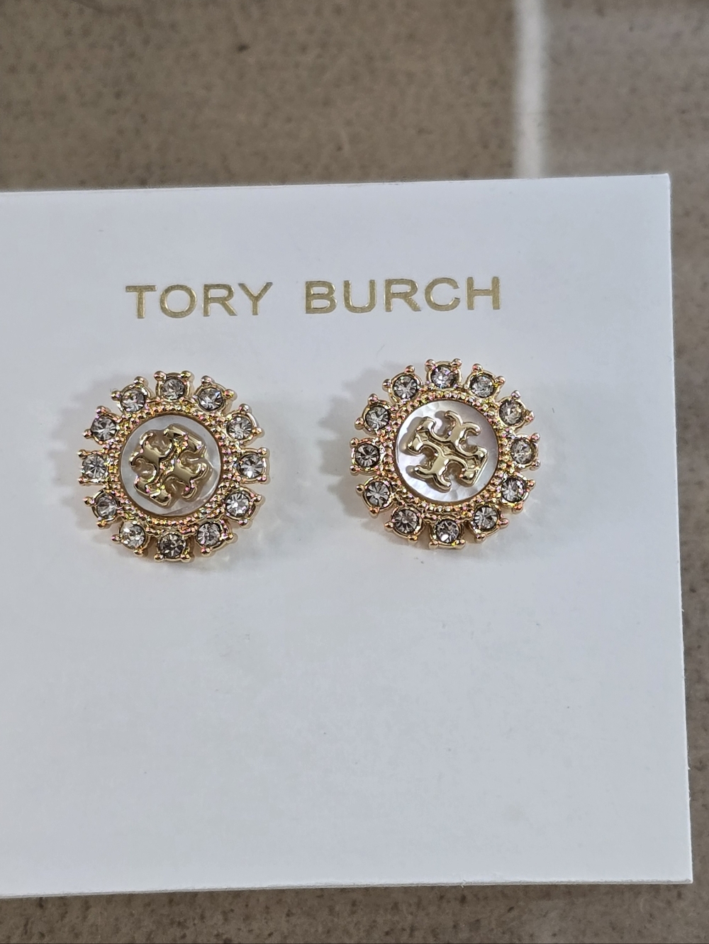 Tory Burch Gold Crystal Halo Logo Studs